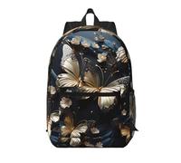 WZYCWB Gold White Butterflies Black Printed backpack with pockets - suitable for work, business trips, travel, sports