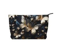 WZYCWB Gold White Butterflies Black Printed Cosmetic Storage Bag, Perfect for Business Trips and Travel.