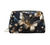 WZYCWB Gold White Butterflies Black Printed Leather Cosmetic Bag for Women - Stylish and Soft, Durable