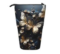 WZYCWB Gold White Butterflies Black Retractable Storage Container for Pen Holders, Makeup Brush Holders, or Coin Drawstring Bags.