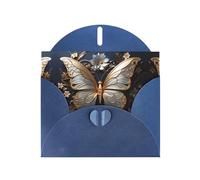 WZYCWB Gold White Butterflies Patterned Blue Holiday Card (6x4) with Envelope. Suitable for birthdays, weddings, and condolences.