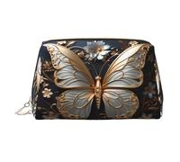 WZYCWB Gold White Butterflies Patterned Leather Cosmetic Bag - Perfect for Carry-On or Home Organization