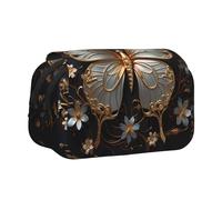 WZYCWB Gold White Butterflies Patterned Portable Pencil Case ideal for organizing pens in the office or storing makeup brushes