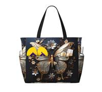 WZYCWB Gold White Butterflies Printed beach travel bag for swimming and fitness/supermarket shopping/seaside vacation