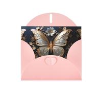 WZYCWB Gold White Butterflies Printed Pink Pearlescent Paper Holiday Card with Envelope. Suitable for birthday wishes wedding congratulations and condolences.
