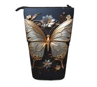 WZYCWB Gold White Butterflies Printed Retractable Pen Holder Suitable for use as a Simple Cosmetic Bag, Wallet, etc.