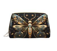 WZYCWB Golden Delicate Dragonfly on Black Background Leather cosmetic bag with pockets, portable travel cosmetic bag, large capacity cosmetic storage bag,