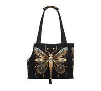 WZYCWB Golden Delicate Dragonfly on Black Background Lightweight travel bag for cats & breathable small dog shoulder bag for easy portability