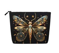 WZYCWB Golden Delicate Dragonfly on Black Background Patterned cosmetic bag, travel cosmetic bag, multifunctional storage bag, storage for daily necessities