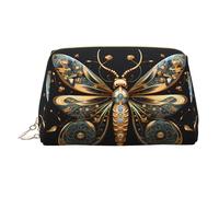 WZYCWB Golden Delicate Dragonfly on Black Background Printed Leather Cosmetic Bag for Women - Stylish and Soft, Durable
