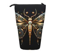 WZYCWB Golden Delicate Dragonfly on Black Background Retractable Storage Container for Pen Holders, Makeup Brush Holders, or Coin Drawstring Bags.