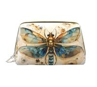 WZYCWB Golden Delicate Dragonfly on Yellow Background Leather cosmetic bag with pockets, portable travel cosmetic bag, large capacity cosmetic storage bag,