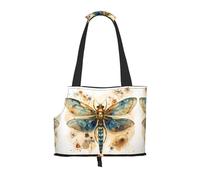 WZYCWB Golden Delicate Dragonfly on Yellow Background Lightweight travel bag for cats & breathable small dog shoulder bag for easy portability