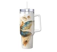 WZYCWB Golden Delicate Dragonfly on Yellow Background Pattern ice cup - 40 ounce double-layer stainless steel vacuum cup, leak-proof and portable