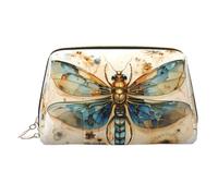 WZYCWB Golden Delicate Dragonfly on Yellow Background Patterned Leather Cosmetic Bag - Perfect for Carry-On or Home Organization