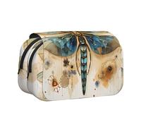 WZYCWB Golden Delicate Dragonfly on Yellow Background Patterned Portable Pencil Case ideal for organizing pens in the office or storing makeup brushes