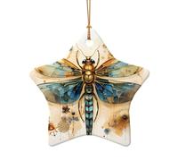 WZYCWB Golden Delicate Dragonfly on Yellow Background patterned Star Shape ceramic pendant, perfect for decorating your home Christmas tree for winter parties