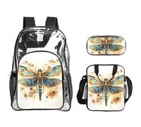 WZYCWB Golden Delicate Dragonfly on Yellow Background Printed backpack set | Lunch bag and pencil case | Perfect for work, business trips, and vacations.
