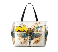 WZYCWB Golden Delicate Dragonfly on Yellow Background Printed beach travel bag for swimming and fitness/supermarket shopping/seaside vacation
