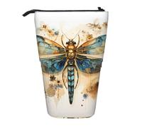 WZYCWB Golden Delicate Dragonfly on Yellow Background Printed Retractable Pen Holder for Dorm or Office use.