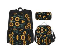 WZYCWB Golden sunflower Campus life backpack set (3 pieces) - school bag + pencil case + lunch bag, meet all the daily needs of students!