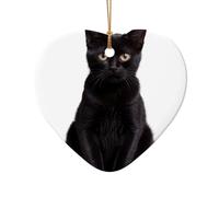 WZYCWB Good little black cat patterned Heart Shape ceramic pendant, perfect for decorating your home Christmas tree for winter parties
