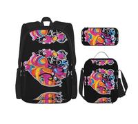 WZYCWB Graffiti Soul Backpack (3-piece set), large capacity backpack, student school bag, pencil case, lunch bag combination