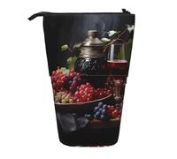 WZYCWB Grapes and Wine Printed Retractable Pen Holder Suitable for use as a Simple Cosmetic Bag, Wallet, etc.