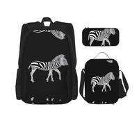 WZYCWB Grassland Zebra Backpack set (3-piece set) - student school bag + pencil case + lunch bag, large capacity backpack