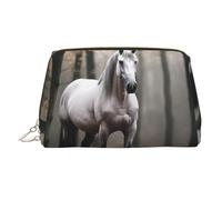 WZYCWB Gray and White Horse Patterned Leather Cosmetic Bag - Perfect for Carry-On or Home Organization
