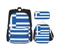 WZYCWB Greek flag Backpack set (3-piece set) - student school bag + pencil case + lunch bag, large capacity backpack, Black, One Size