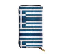 WZYCWB greek flag Leather wallet, zipper compartment large capacity, good gift for friends, 7.5 * 4.1 inch long clutch, Black, One Size, Black, One Size