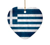 WZYCWB greek flag patterned Heart Shape ceramic pendant, perfect for decorating your home Christmas tree for winter parties