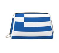WZYCWB Greek Flag Printed Leather Cosmetic Bag for Women - Stylish and Soft, Durable