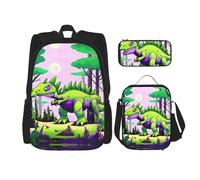 WZYCWB Green dinosaur Backpack set (3-piece set) - student school bag + pencil case + lunch bag, large capacity backpack, Black, One Size