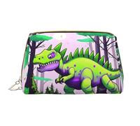 WZYCWB Green dinosaur Leather cosmetic bag with pockets, portable travel cosmetic bag, large capacity cosmetic storage bag,