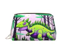 WZYCWB Green Dinosaur Patterned Leather Cosmetic Bag - Perfect for Carry-On or Home Organization