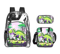 WZYCWB Green dinosaur Printed backpack set | Lunch bag and pencil case | Perfect for work, business trips, and vacations.