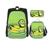 WZYCWB Green Duck Backpack set (3-piece set) - student school bag + pencil case + lunch bag, large capacity backpack, Black, One Size