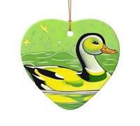 WZYCWB Green Duck patterned Heart Shape ceramic pendant, perfect for decorating your home Christmas tree for winter parties