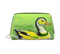 WZYCWB Green Duck Patterned Leather Cosmetic Bag - Perfect for Carry-On or Home Organization