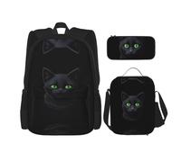 WZYCWB Green Eyed Kitten Backpack (3-piece set), large capacity backpack, student school bag, pencil case, lunch bag combination