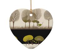 WZYCWB Green grove patterned Heart Shape ceramic pendant, perfect for decorating your home Christmas tree for winter parties