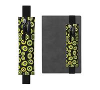 WZYCWB Green Kiwi Printed Large-Capacity PVC Pen Holder + Creative Diary Pen Bag Set with Elastic Band Anti-Slip Design