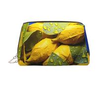 WZYCWB Green Leaf Droplet Patterned Leather Cosmetic Bag - Perfect for Carry-On or Home Organization