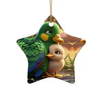 WZYCWB green parrot patterned Star Shape ceramic pendant, perfect for decorating your home Christmas tree for winter parties