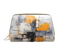 WZYCWB Grey And Yellow Abstract Art Painting Leather cosmetic bag with pockets, portable travel cosmetic bag, large capacity cosmetic storage bag,