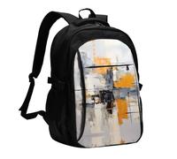 WZYCWB Grey And Yellow Abstract Art Painting Printed laptop backpack, business men's commuter backpack, computer bag with USB port charging