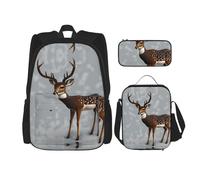 WZYCWB Grey plum deer Backpack set (3-piece set) - student school bag + pencil case + lunch bag, large capacity backpack, Black, One Size