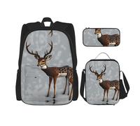 WZYCWB Grey plum deer Campus life backpack set (3 pieces) - school bag + pencil case + lunch bag, meet all the daily needs of students!, Black, One Size